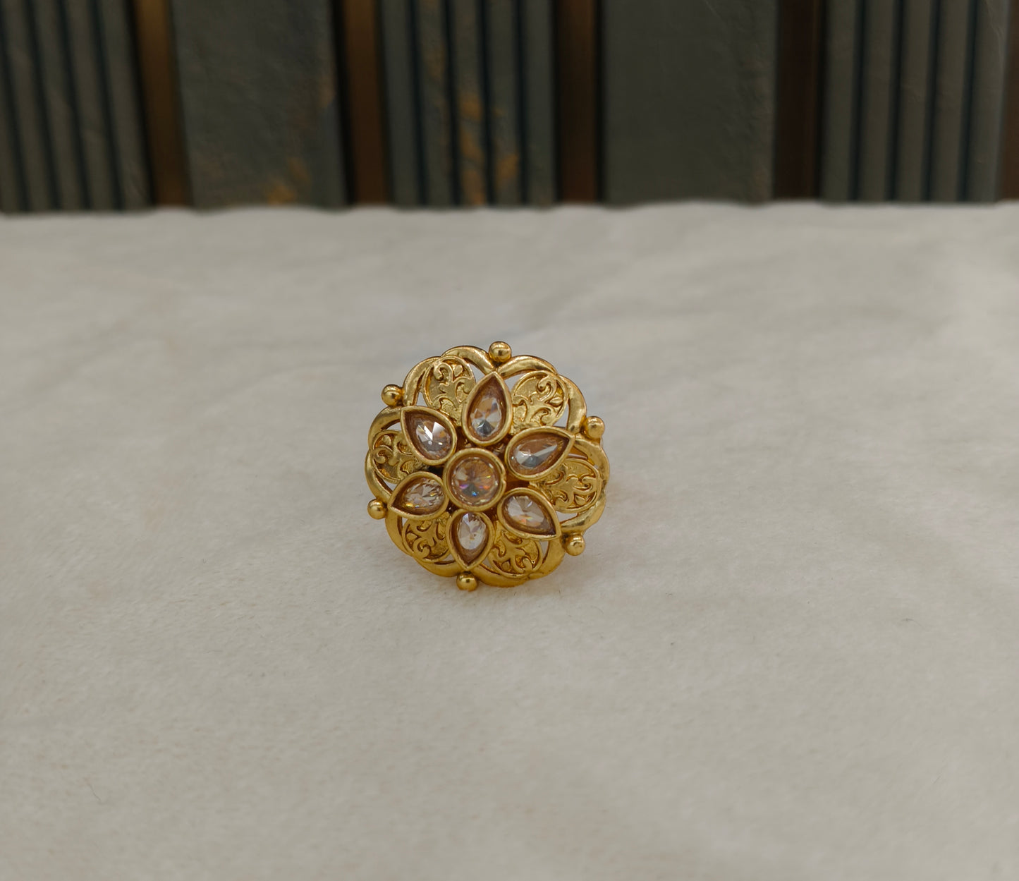 Gold White Cocktail Indian Finger Chober Rings
