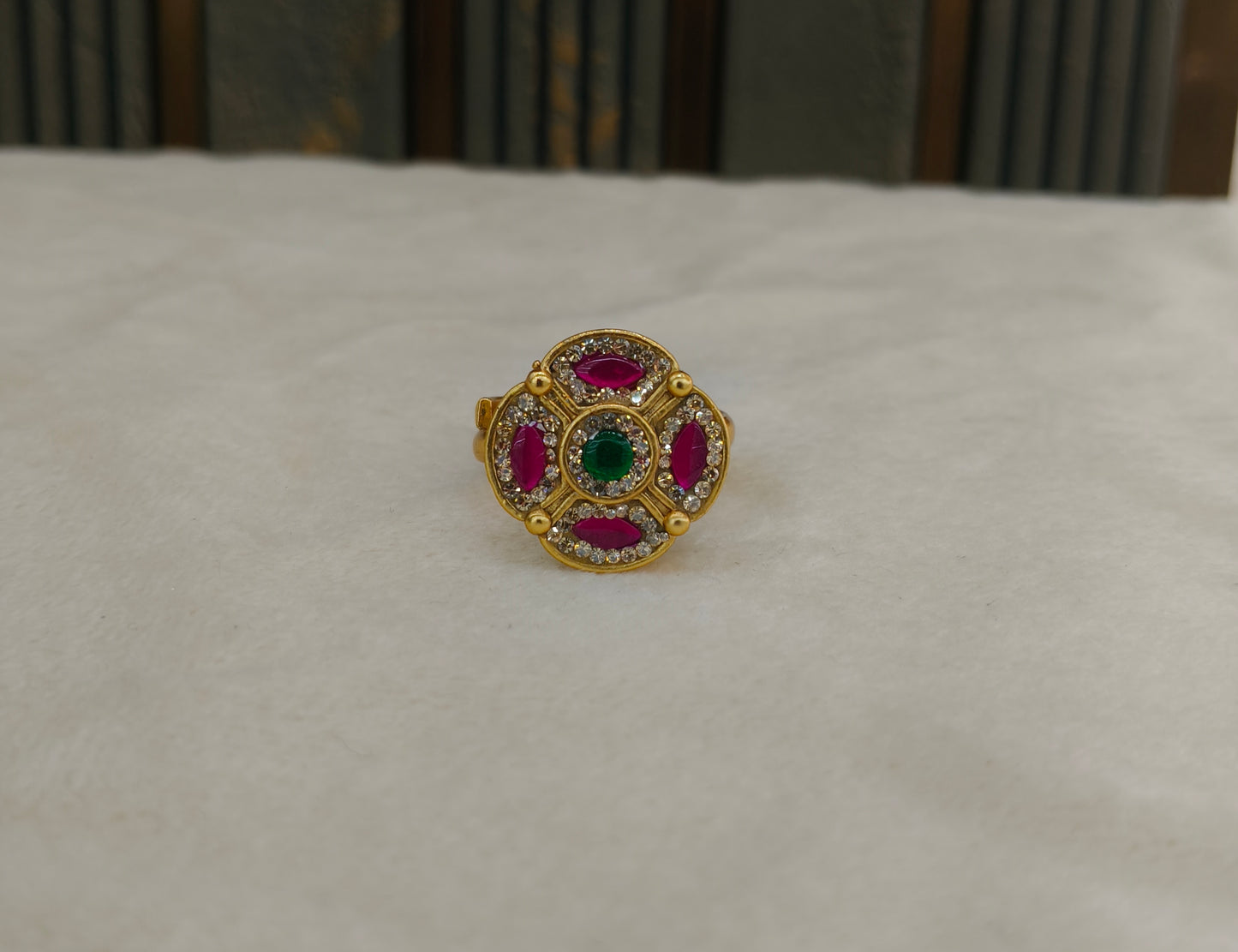 Gold Ruby Green Cocktail Indian Finger Chober Rings