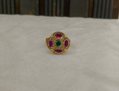 Gold Ruby Green Cocktail Indian Finger Chober Rings