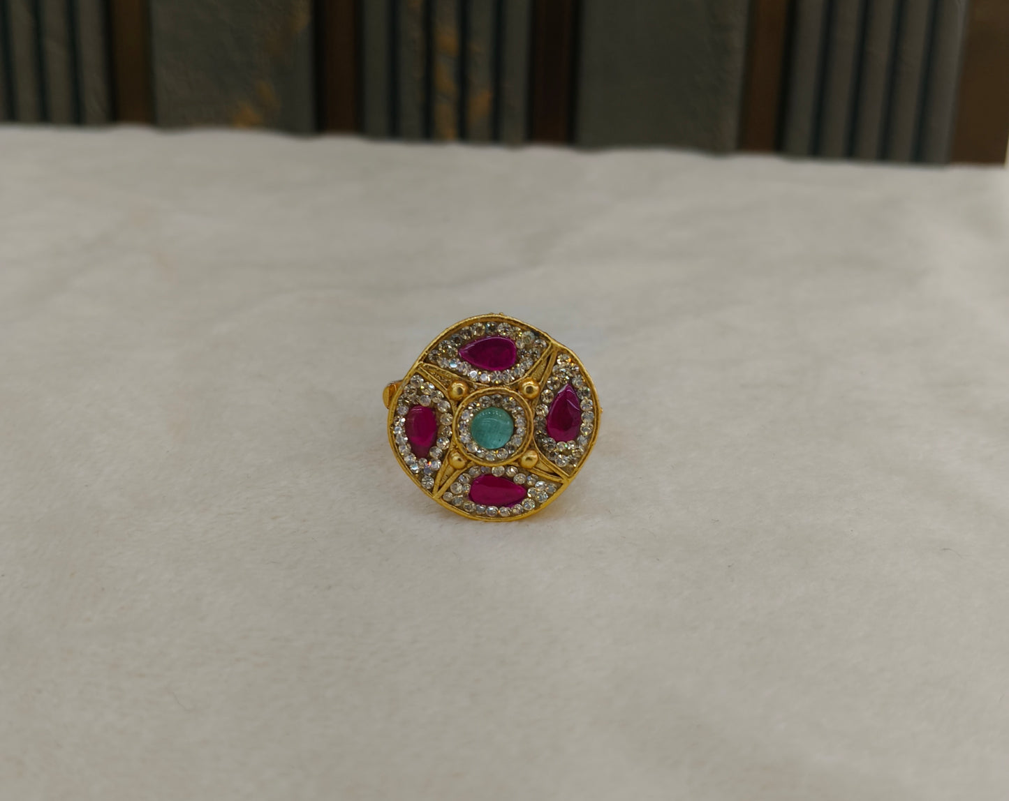 Gold Ruby Sea Green Cocktail Indian Finger Chober Rings