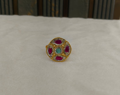 Gold Ruby Sea Green Cocktail Indian Finger Chober Rings