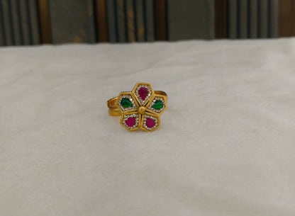 Gold Ruby Green Cocktail Indian Finger Chober Rings