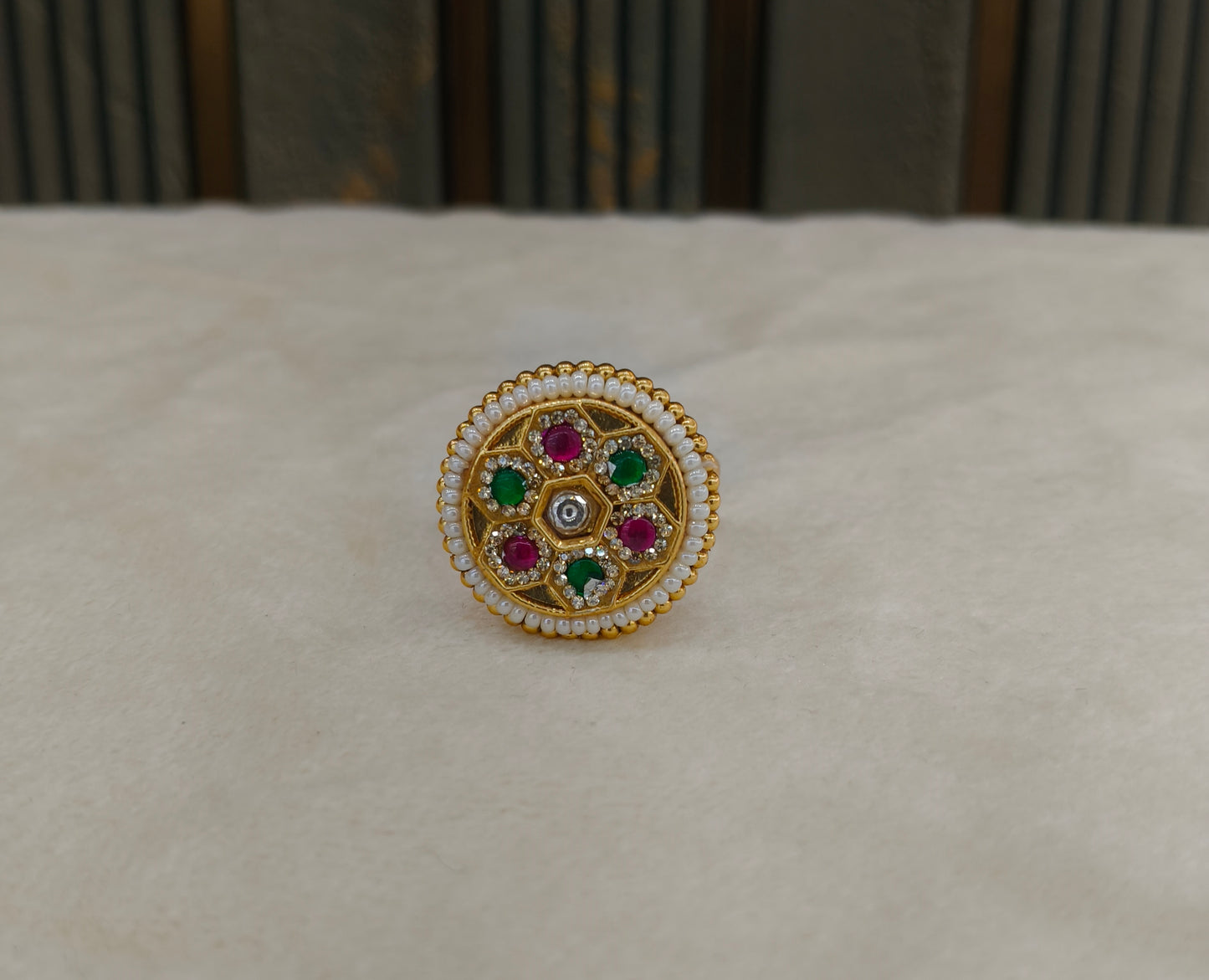 Gold Ruby Green Cocktail Indian Finger Chober Rings