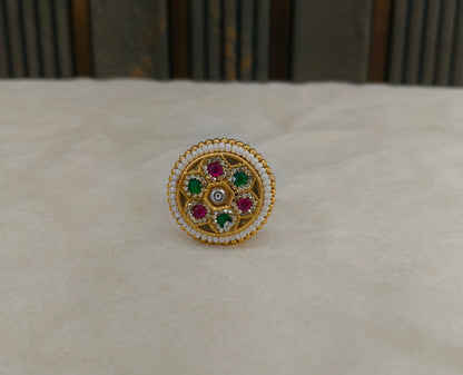 Gold Ruby Green Cocktail Indian Finger Chober Rings