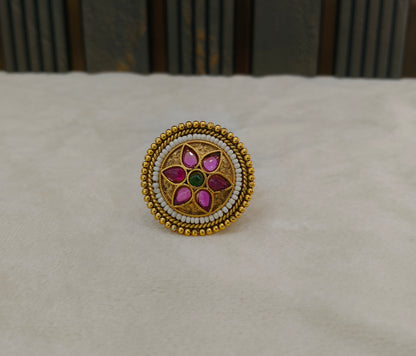 Gold Ruby Green Cocktail Indian Finger Chober Rings