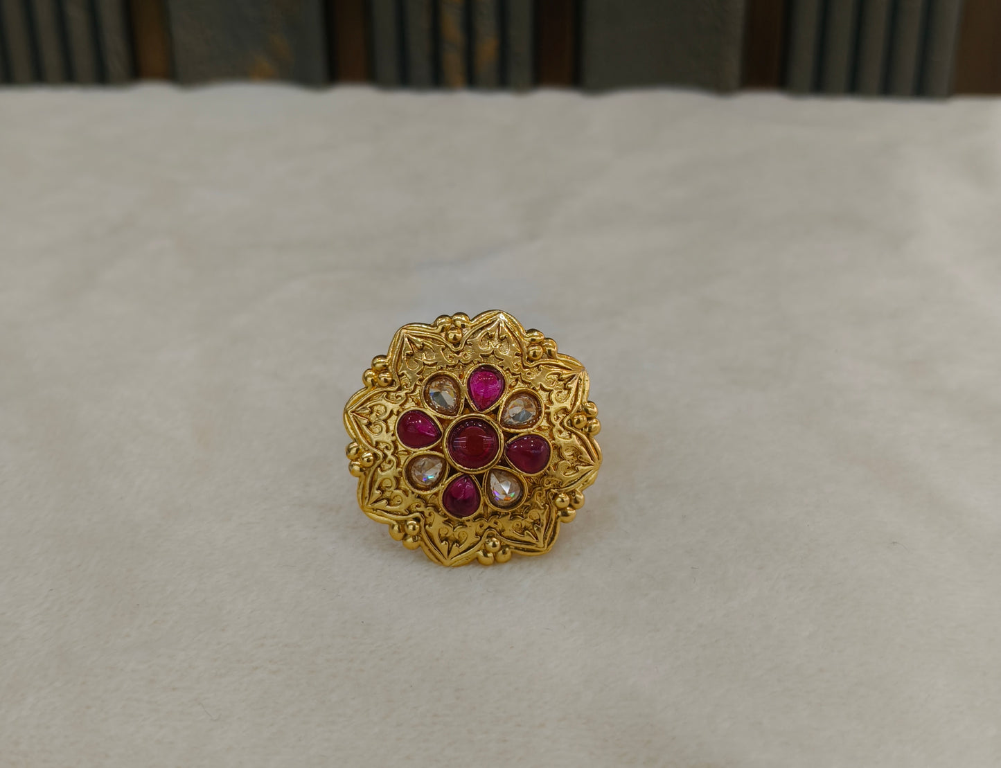 Gold Ruby Cocktail Indian Finger Chober Rings