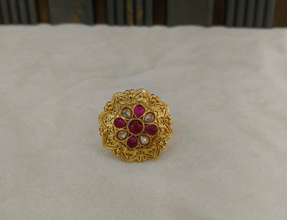 Gold Ruby Cocktail Indian Finger Chober Rings