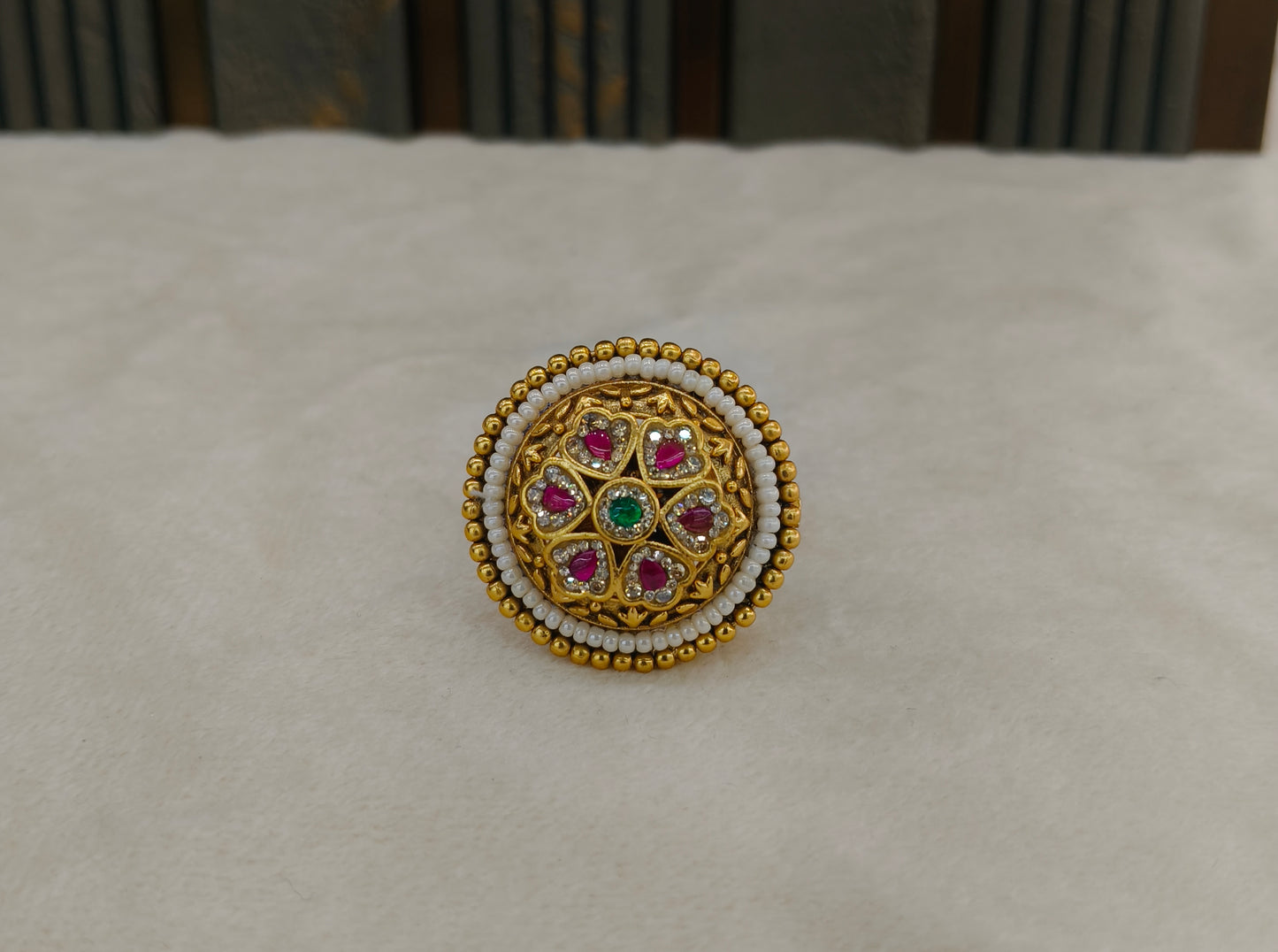 Gold Ruby Green Cocktail Indian Finger Chober Rings