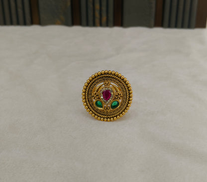Gold Ruby Green Cocktail Indian Finger Chober Rings