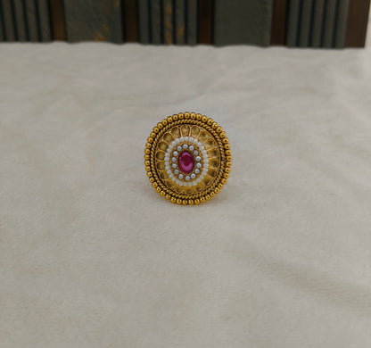 Gold Ruby Cocktail Indian Finger Chober Rings