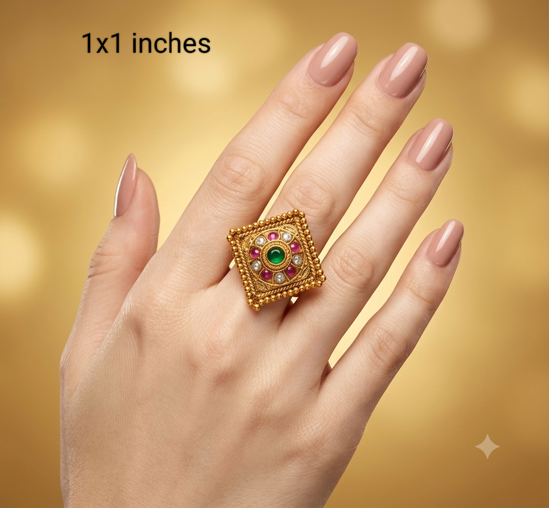 Gold Ruby Green Cocktail Indian Finger Chober Rings