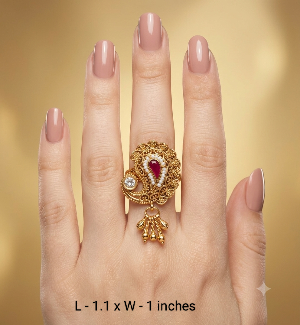 Gold Ruby Cocktail Indian Finger Chober Rings