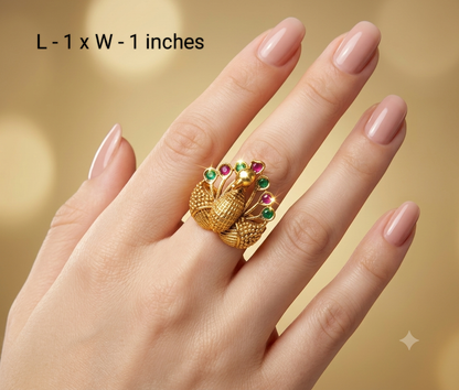 Gold Ruby Green Cocktail Indian Finger Chober Rings