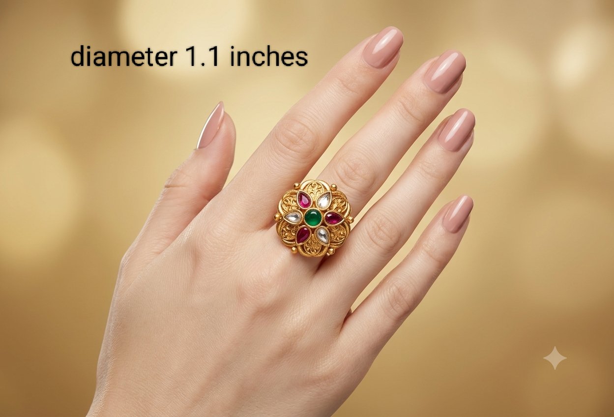 Gold Ruby Green Cocktail Indian Finger Chober Rings