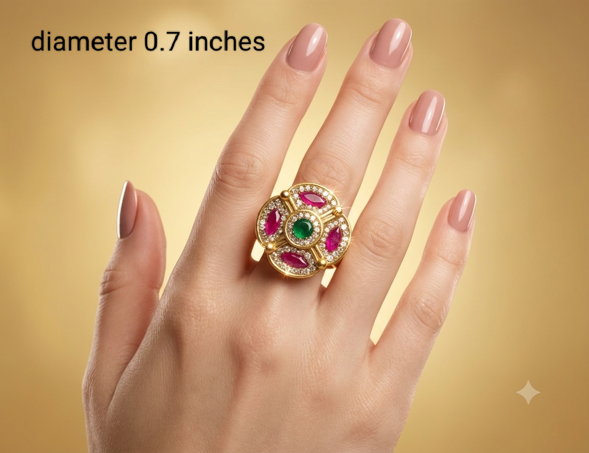 Gold Ruby Sea Green Cocktail Indian Finger Chober Rings