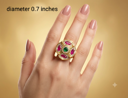 Gold Ruby Sea Green Cocktail Indian Finger Chober Rings
