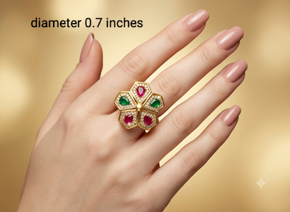 Gold Ruby Green Cocktail Indian Finger Chober Rings