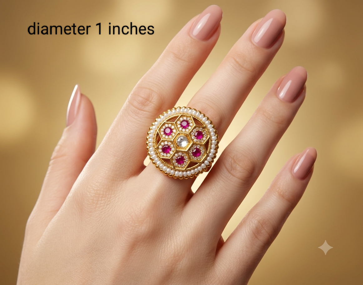 Gold Ruby Cocktail Indian Finger Chober Rings