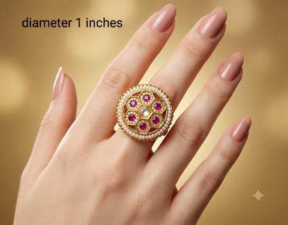 Gold Ruby Cocktail Indian Finger Chober Rings