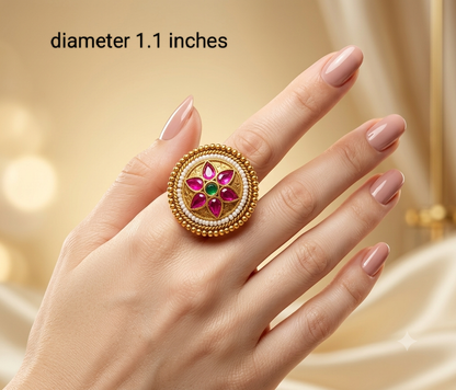 Gold Ruby Green Cocktail Indian Finger Chober Rings