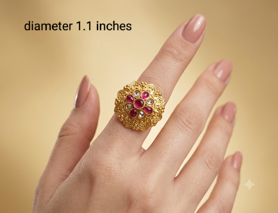 Gold Ruby Cocktail Indian Finger Chober Rings