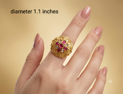 Gold Ruby Cocktail Indian Finger Chober Rings