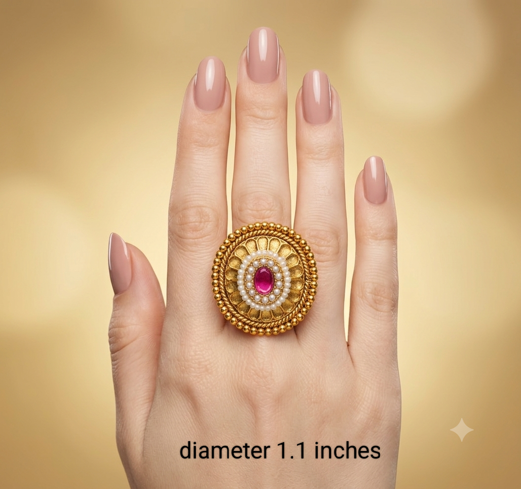 Gold Ruby Cocktail Indian Finger Chober Rings