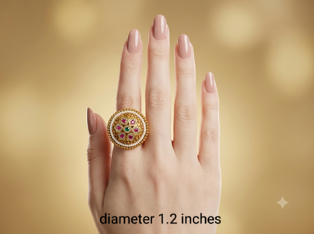 Gold Ruby Green Cocktail Indian Finger Chober Rings