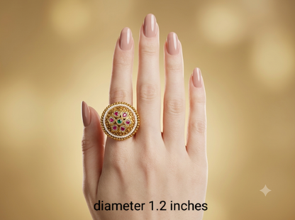 Gold Ruby Green Cocktail Indian Finger Chober Rings