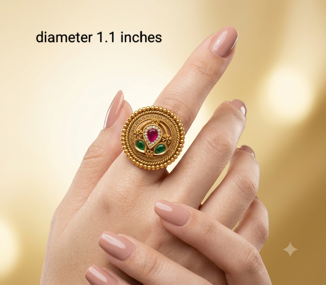 Gold Ruby Green Cocktail Indian Finger Chober Rings