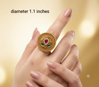 Gold Ruby Green Cocktail Indian Finger Chober Rings