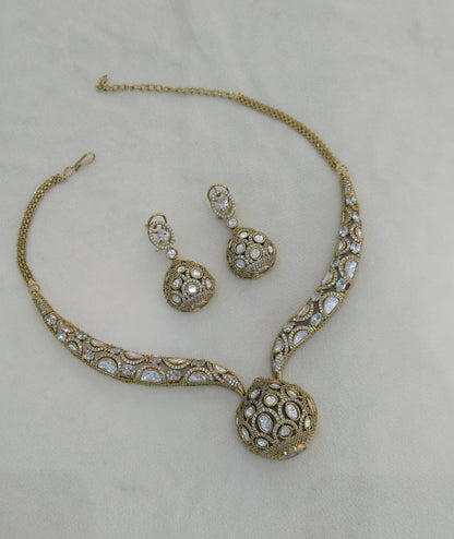 Antique White Moissanite Kundan Cz Stone Necklace Jewellery Alina Set