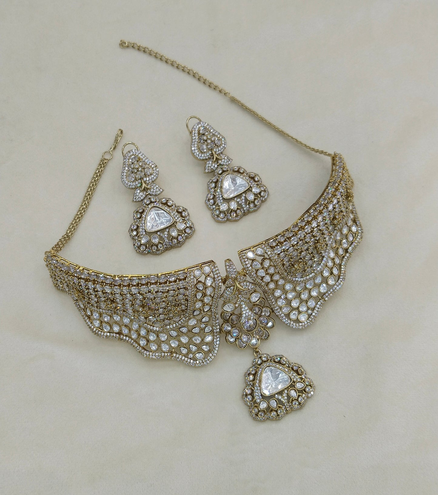 Antique White Moissanite Kundan Cz Stone Necklace Jewellery Ishita Set