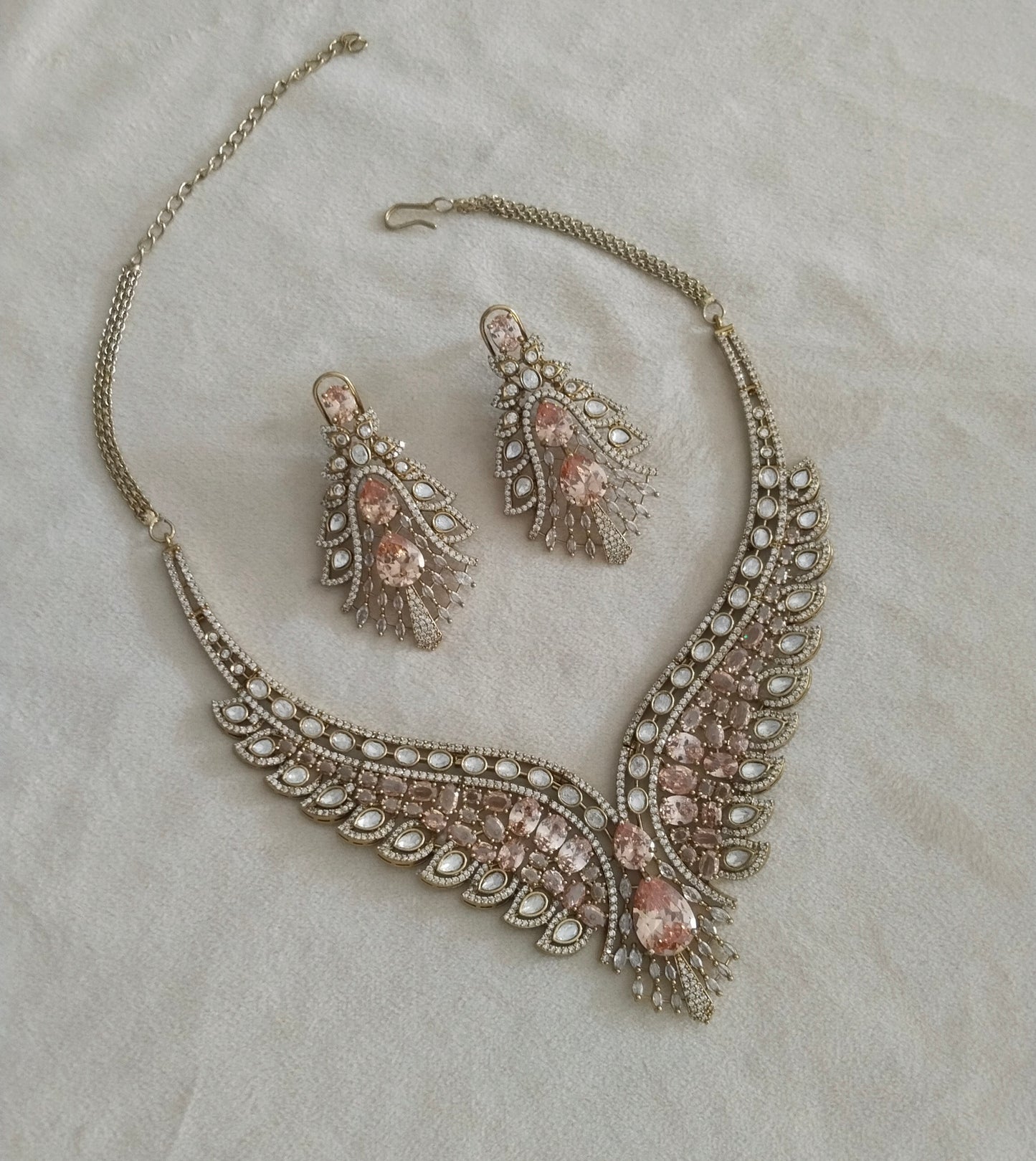 Antique Gold Moissanite Kundan Cz Stone Necklace Jewellery Riya Set