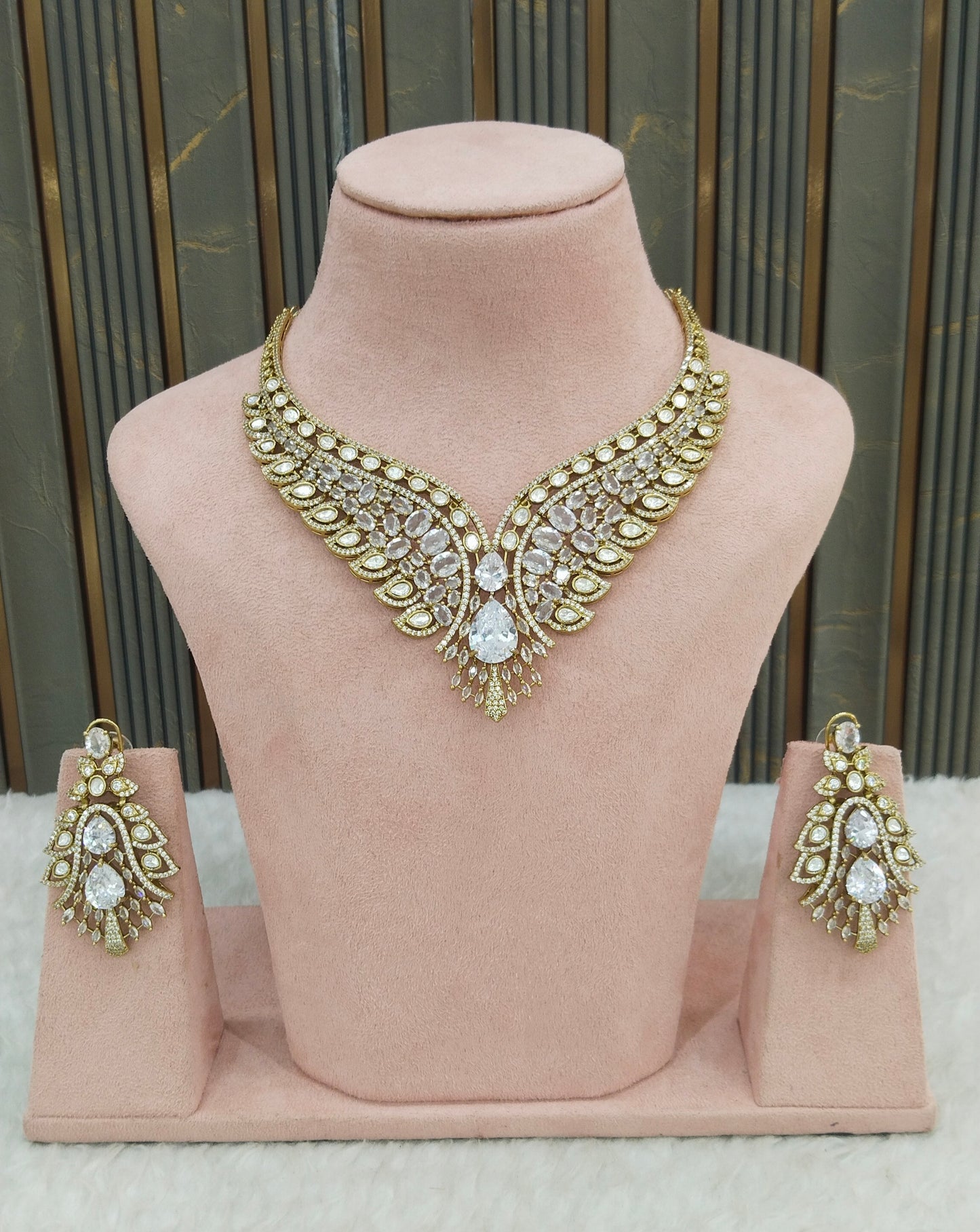 Antique White Moissanite Kundan Cz Stone Necklace Jewellery Riya Set