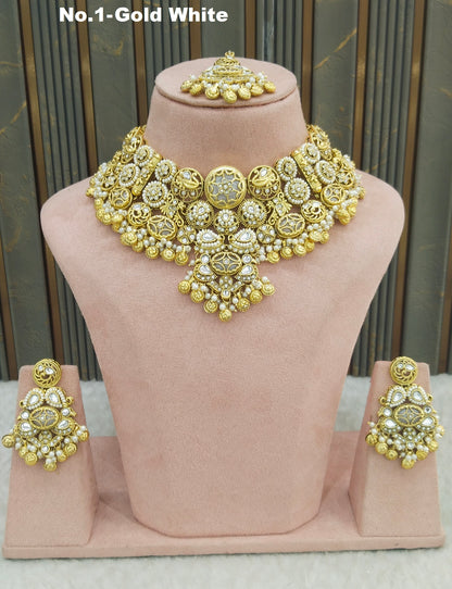 Gold White Kundan necklace Set/ Indian jewellery kundan Soni sets