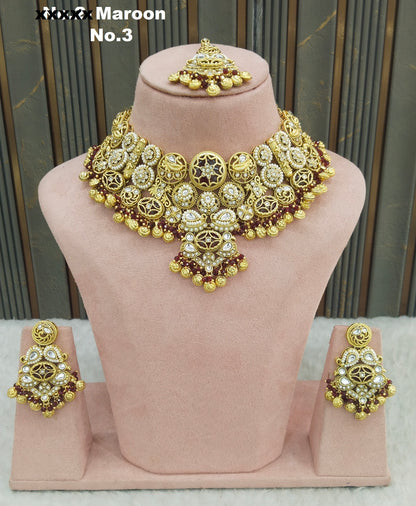 Maroon Kundan necklace Set/ Indian jewellery kundan Soni sets