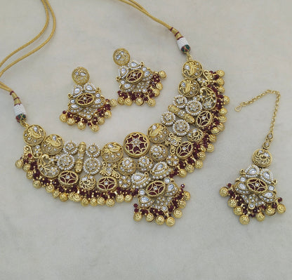 Maroon Kundan necklace Set/ Indian jewellery kundan Soni sets
