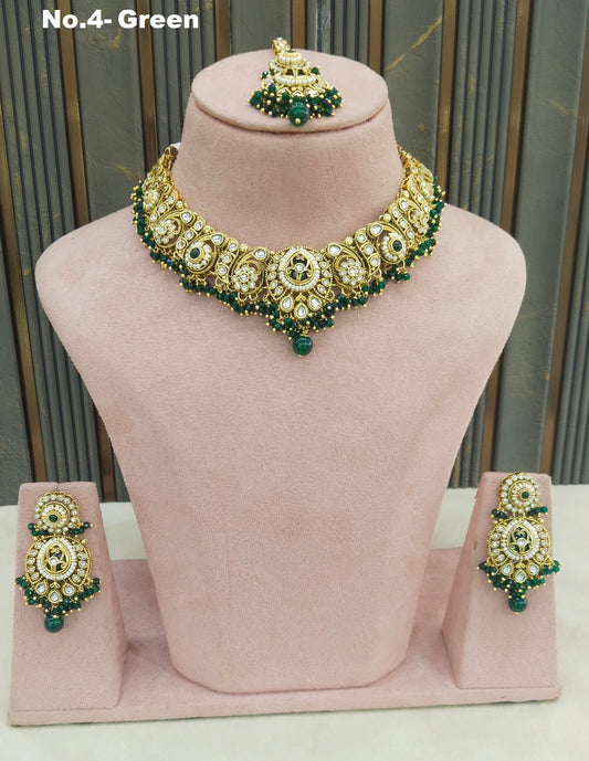 Green Kundan necklace Set/ Indian jewellery kundan Gitu sets