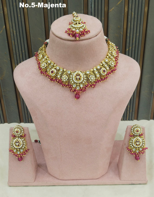 Majenta Kundan necklace Set/ Indian jewellery kundan Gitu sets