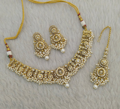 Gold White Kundan necklace Set/ Indian jewellery kundan Gitu sets