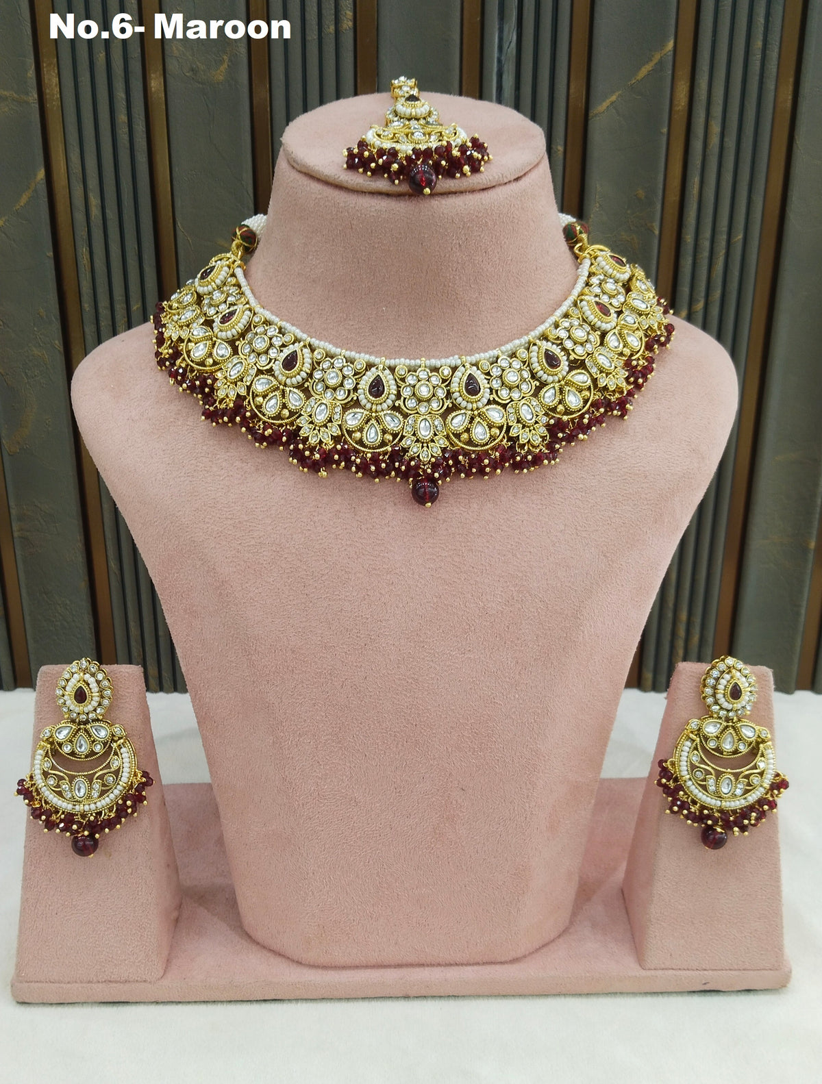 Maroon Kundan necklace Set/ Indian jewellery kundan Zori sets (Copy)