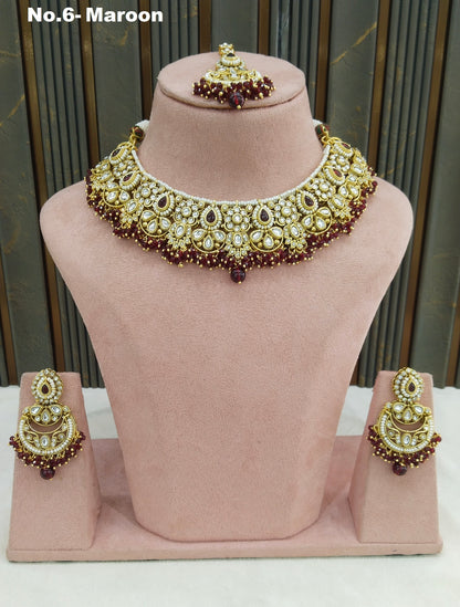 Maroon Kundan necklace Set/ Indian jewellery kundan Zori sets (Copy)