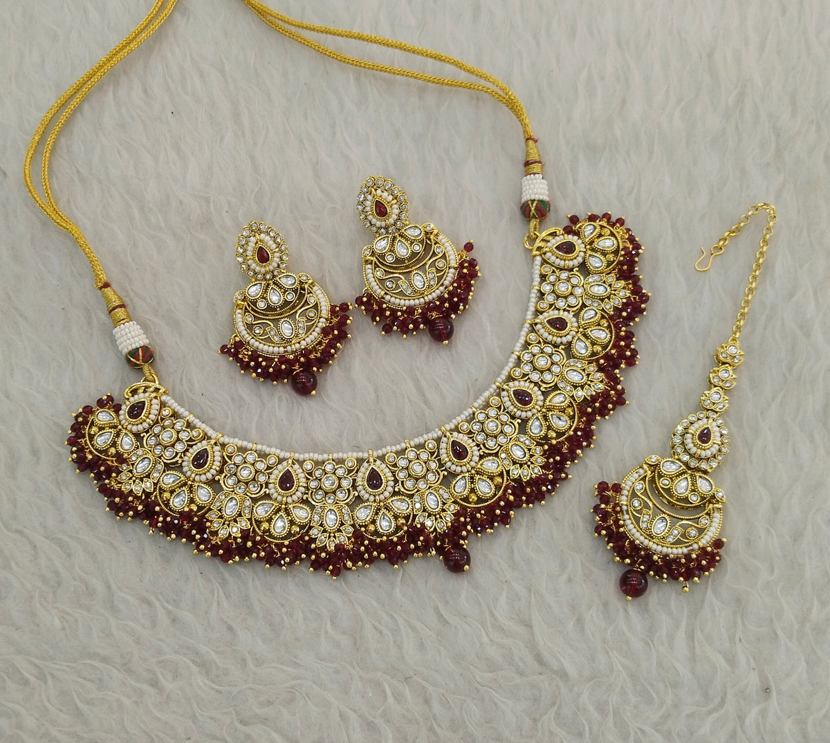 Maroon Kundan necklace Set/ Indian jewellery kundan Zori sets (Copy)