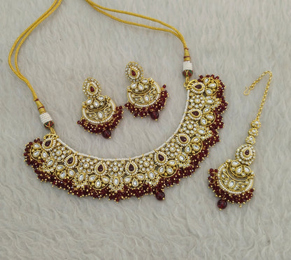 Maroon Kundan necklace Set/ Indian jewellery kundan Zori sets (Copy)