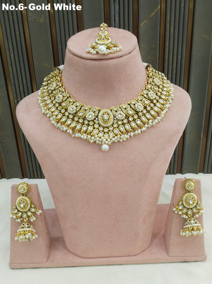 Gold White Kundan necklace Set/ Indian jewellery kundan gabu sets