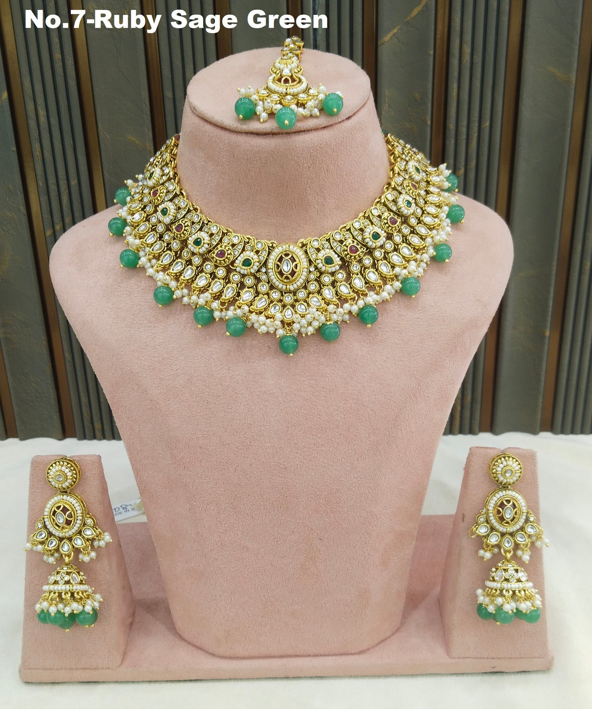 Ruby Sagegreen Kundan necklace Set/ Indian jewellery kundan gabu sets (Copy)