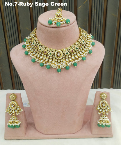 Ruby Sagegreen Kundan necklace Set/ Indian jewellery kundan gabu sets (Copy)