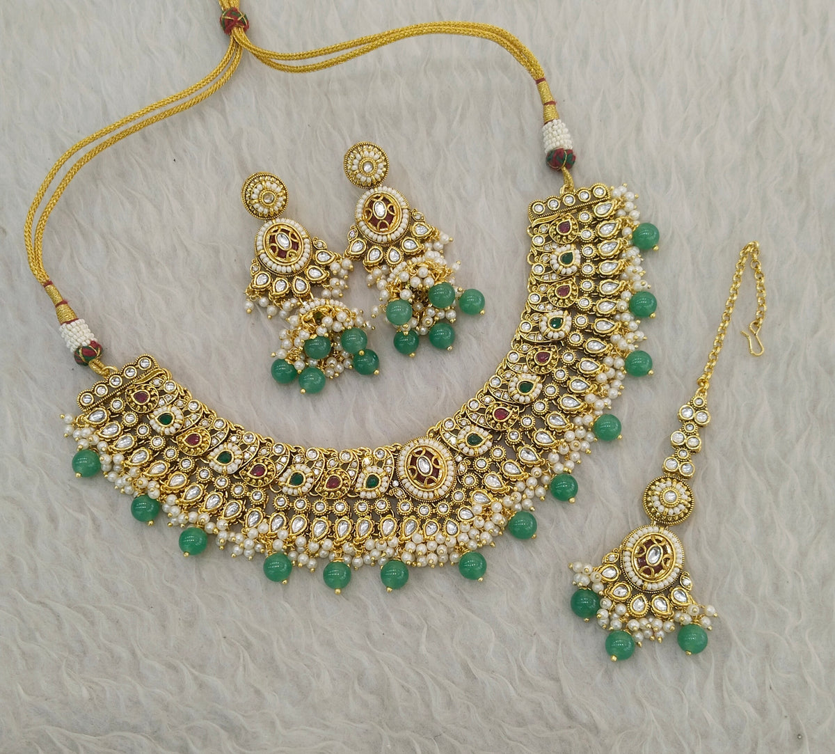 Ruby Sagegreen Kundan necklace Set/ Indian jewellery kundan gabu sets (Copy)