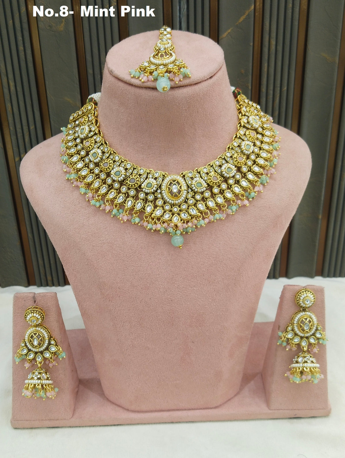 Mint Pink Kundan necklace Set/ Indian jewellery kundan gabu sets